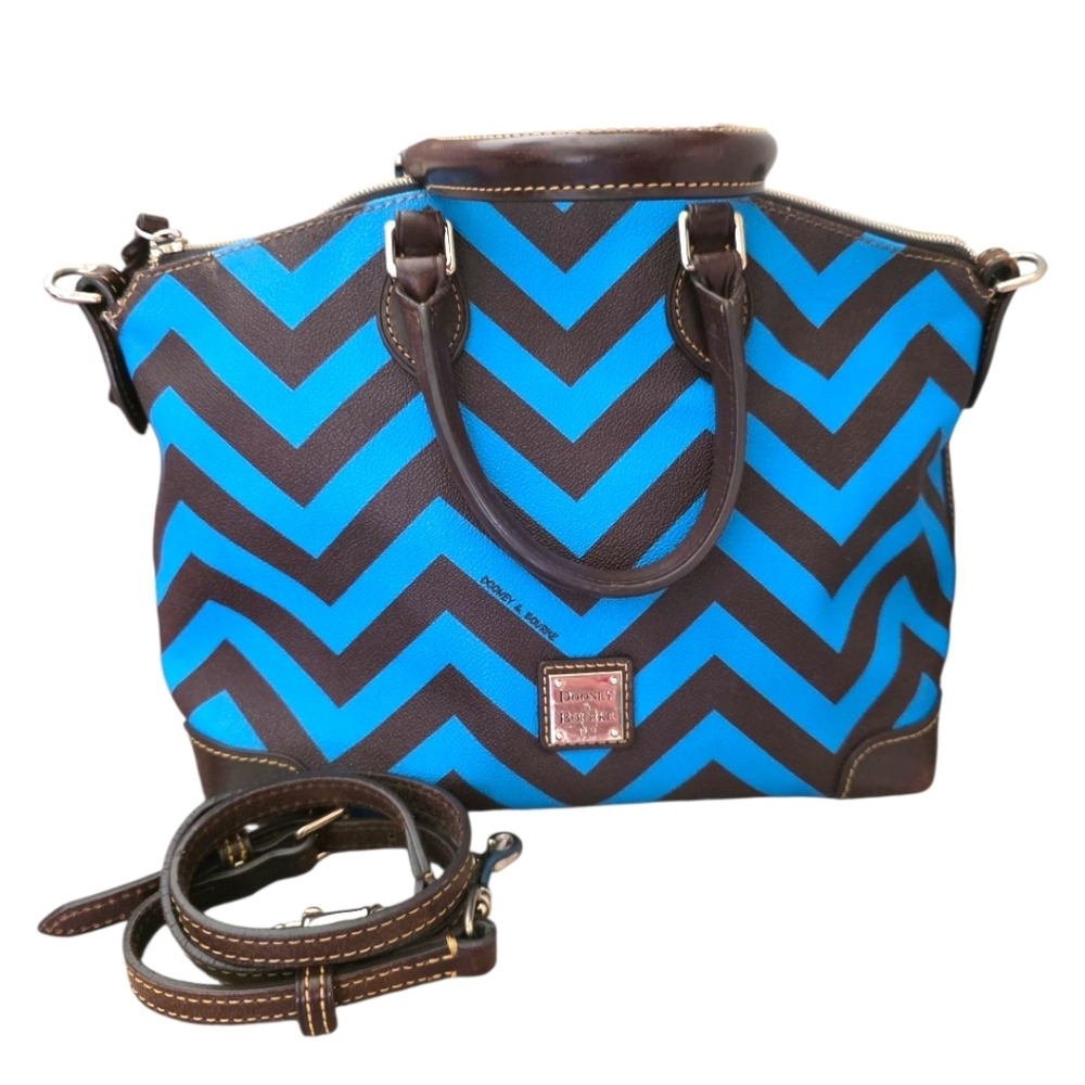 Dooney & Bourke Blue and Brown Chevron Satchel